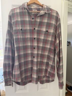 J. Crew Grey and Red Plaid Button-Down Shirt